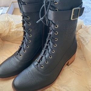 Black Leather Lace-Up Boots